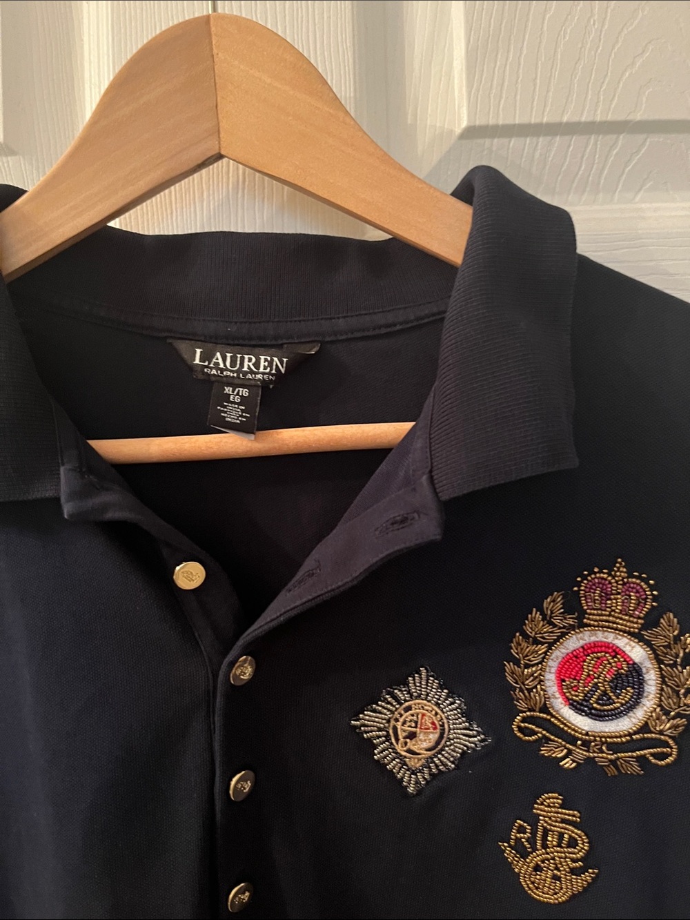 Lauren Ralph Lauren Navy Short-Sleeve Polo with Embroidered Crests Women’s XL - Picture 4 of 8